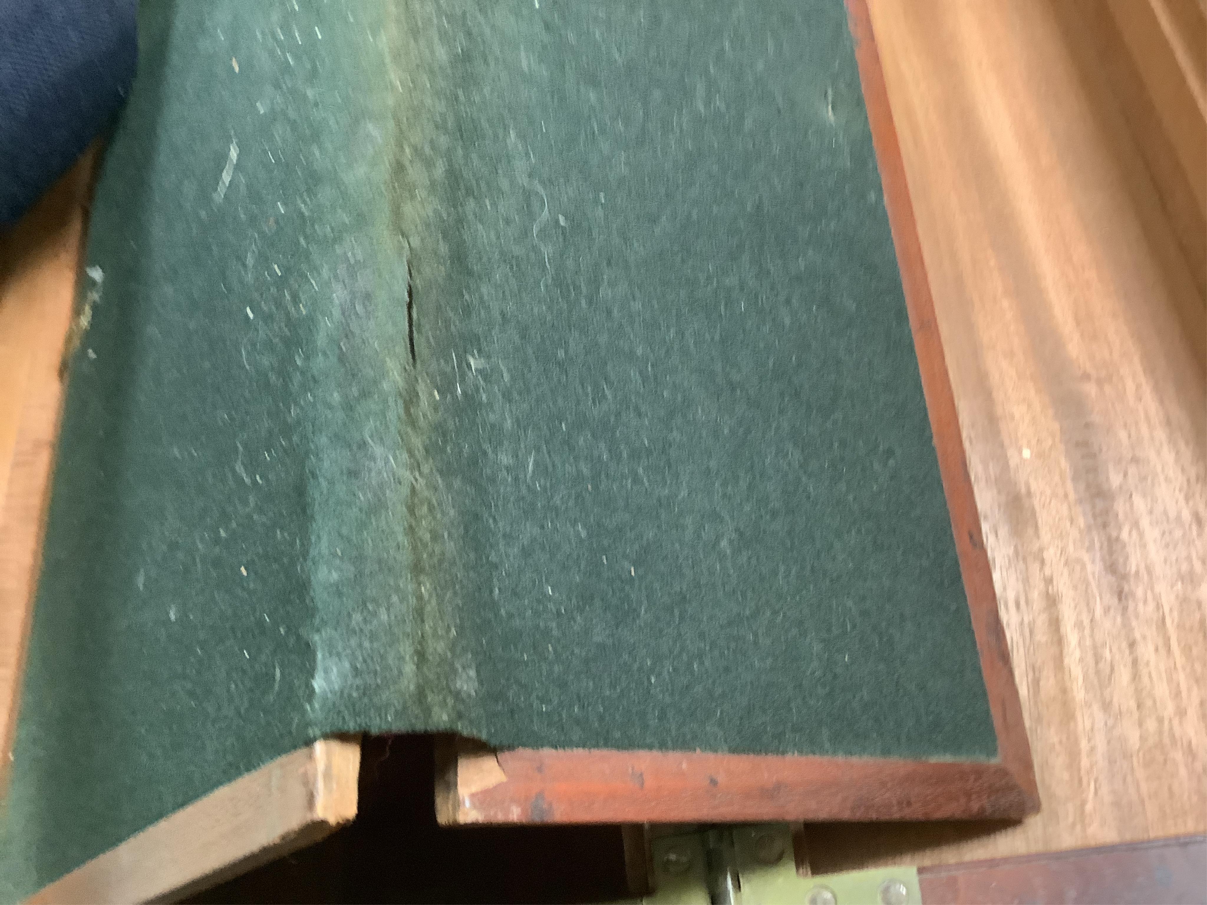 An early 19th century brass bound mahogany writing slope with maker's label for J. Allen, 45cm wide